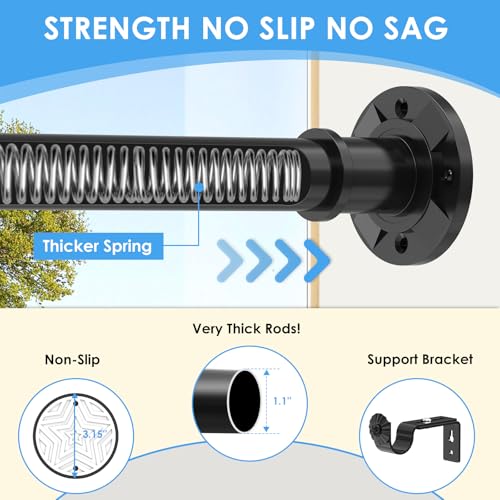 Extra Long Black Tension Curtain Rod 31-168 Inch Heavy Duty Outdoor & Bathroom