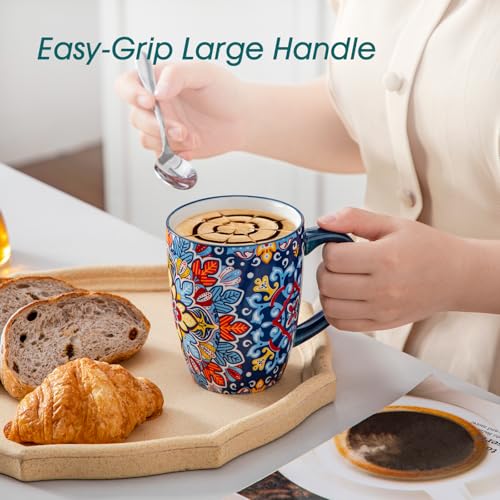 Vancasso SIMI 16 oz Coffee Mug Set of 6 - Ceramic Boho Pattern Drinkware
