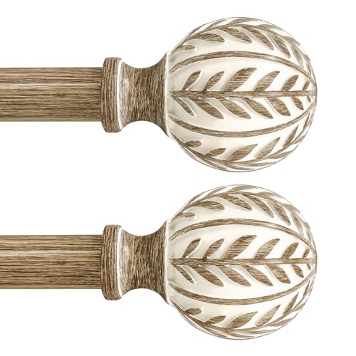 QDWIS 2 Pack Weathered Wood Curtain Rods 18-60 Inch Adjustable Heavy Duty Set