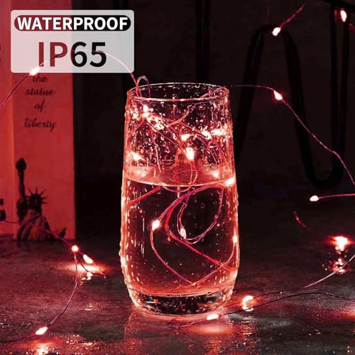 Aogist 50 Pack Red Fairy Lights 7ft Waterproof String Lights with 20 LEDs