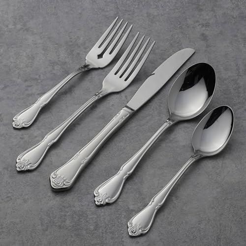 Oneida True Rose 20-Piece Flatware Set for 4 - Mirror Finish, Rust-Resistant Stainless Steel, Dishwasher Safe