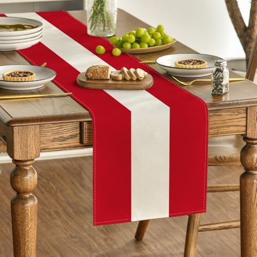 Artoid Mode Red and Beige Stripes New Year Christmas Table Runner, Seasonal Winter Kitchen Dining Table Decoration for Home Party Decor 13x72 Inch