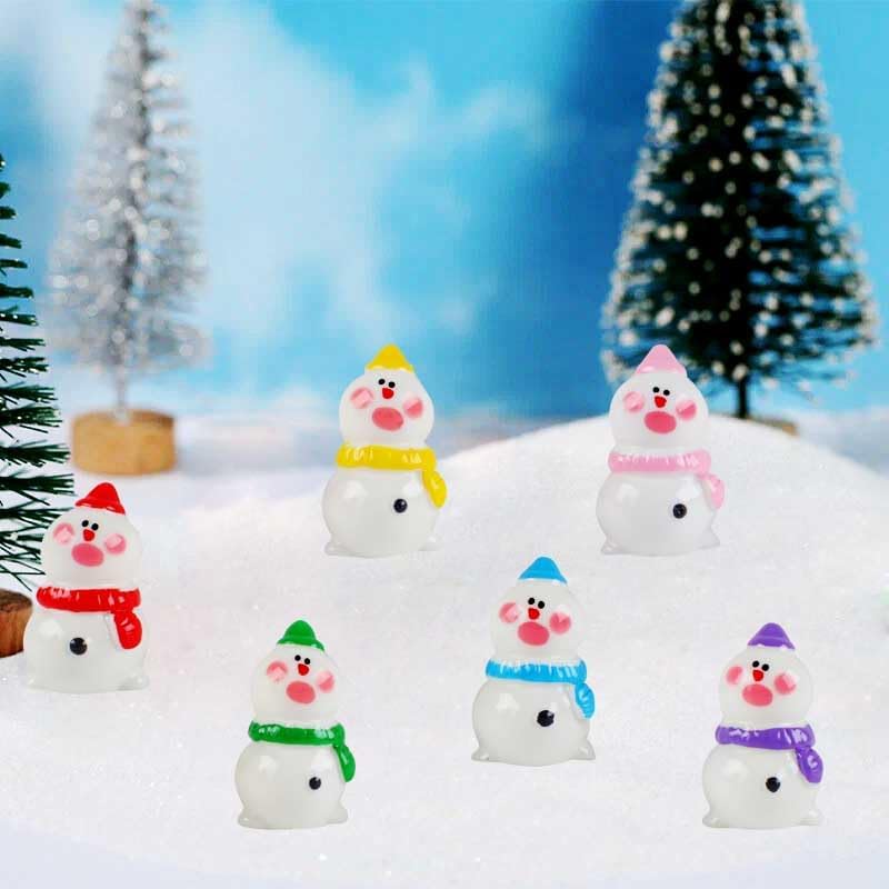 Skiennix Mini Snowman Figurines - 48pcs Christmas Resin Decorations with Top Hat for DIY Crafts
