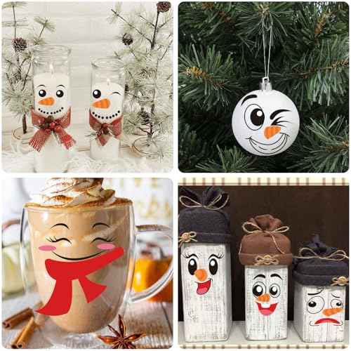CCINEE 36pcs Snowman Face Stickers for Craft, Christmas Snowman Face Decals Self Adhesive Face Stickers for Holiday Craft Cup Window Xmas Ball Glass Wall Kitchen Decorations