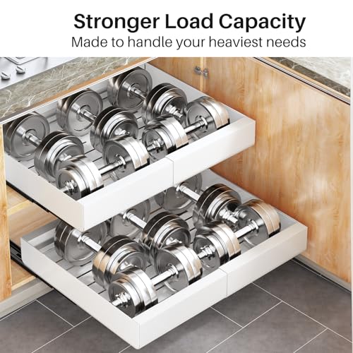 Expandable Pull Out Cabinet Organizer 21 Inch White for Kitchen Base Cabinets