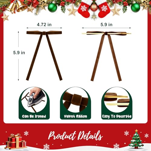 Dark Brown Velvet Ribbon Bows for Christmas Tree Decorations - 30 Pack, 5x7 Inches