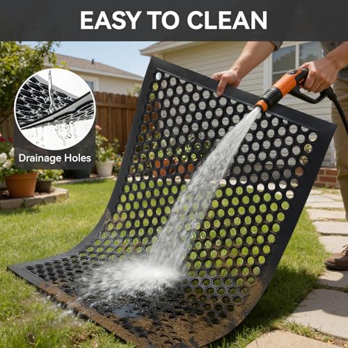 Black Rubber Front Door Mat 36x24 Inches Non Slip Outdoor Entrance Doormat - RESARE