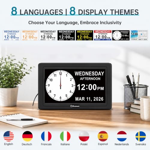 Soobest 7” Black Dementia Digital Clock for Seniors Large Display with Alarm & Auto Brightness