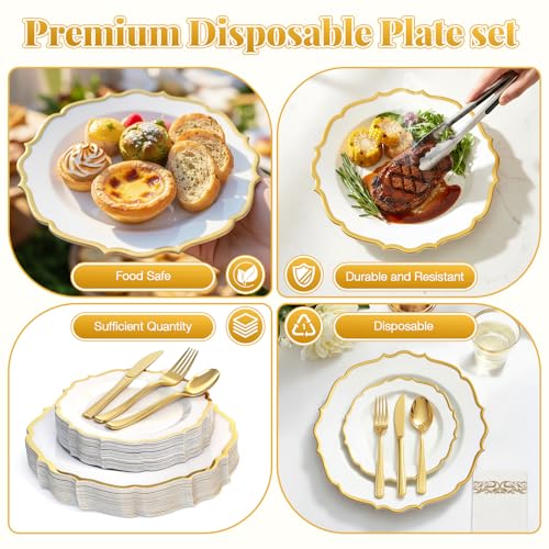 Gold Disposable Plastic Dinnerware Set for 25 Guests - 175 Pieces