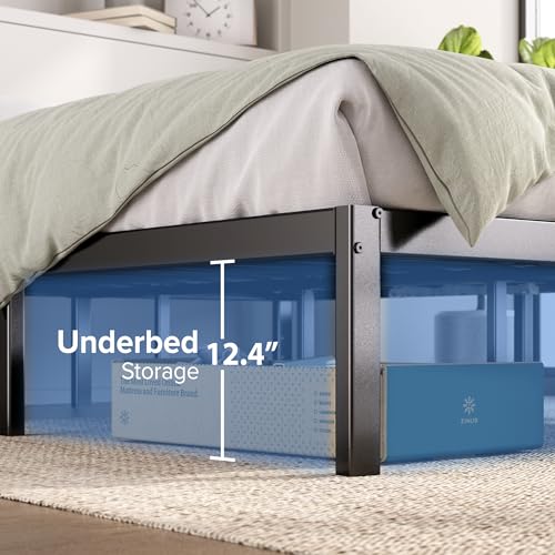 Black Full 14 Inch Metal Platform Bed Frame with Slats & Headboard Compatibility