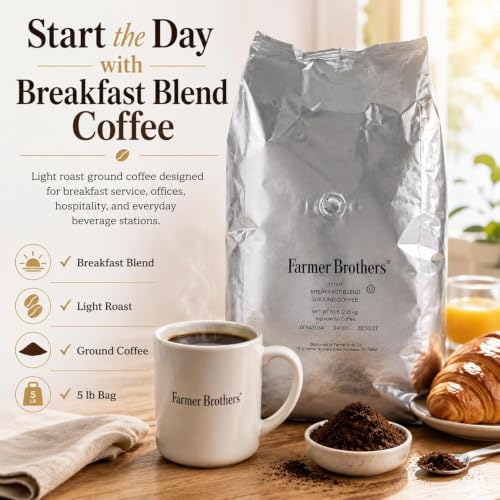 Farmer Brothers Breakfast Blend Ground Coffee 5 lb Bag - Medium Roast, 80 Ounce Pack of 1