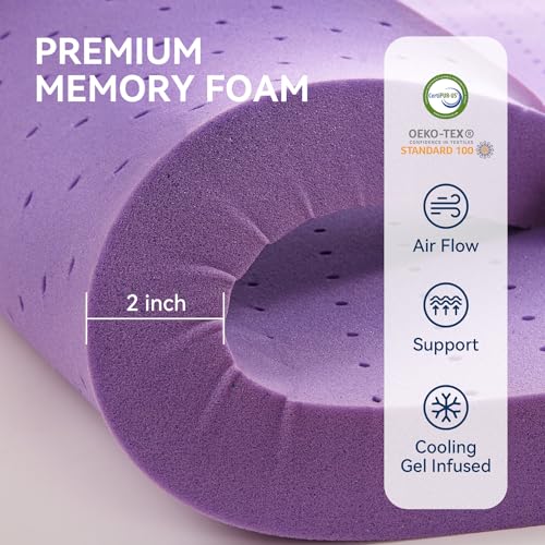 BDEUS Dark Gray Queen Size Dual Layer Memory Foam Mattress Topper with Gel & Down Alternative Quilt