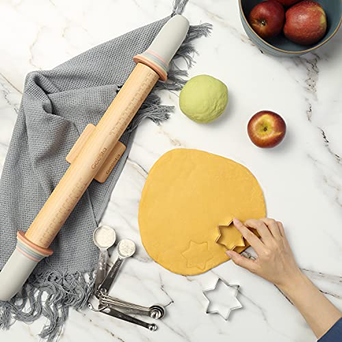 Geesta Adjustable Wooden Rolling Pin with 5 Thickness Rings - Western Style