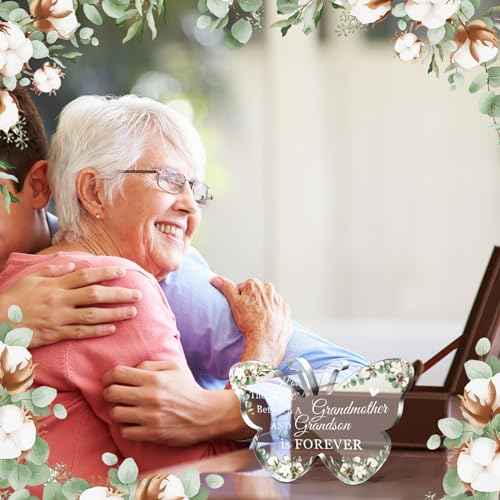 Jetec Grandma Gift Birthday Christmas Acrylic Gift Butterfly Shape Grandmother Sign from Granddaughter Grandson Thoughtful Mother's Day Ideas(Butterfly Grandson)