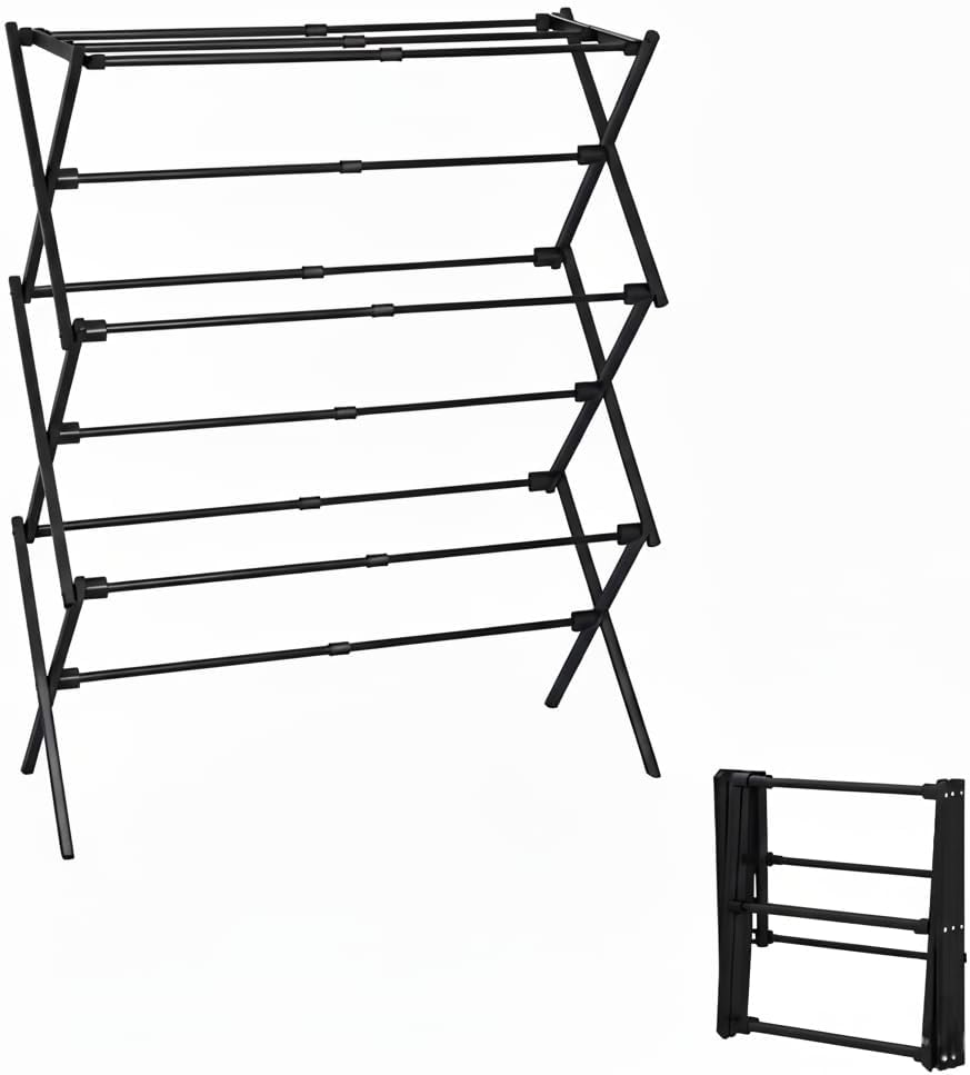 Regine Folding Clothes Drying Rack - 3-Tier Collapsible Laundry Dryer for Indoor & Outdoor Use | Black