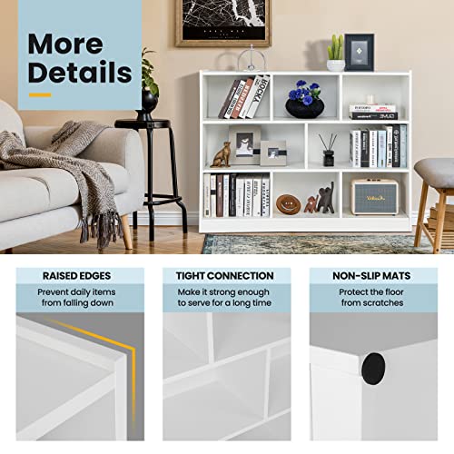 White 8-Cube Bookcase with Open Shelves - Freestanding 3-Tier Storage