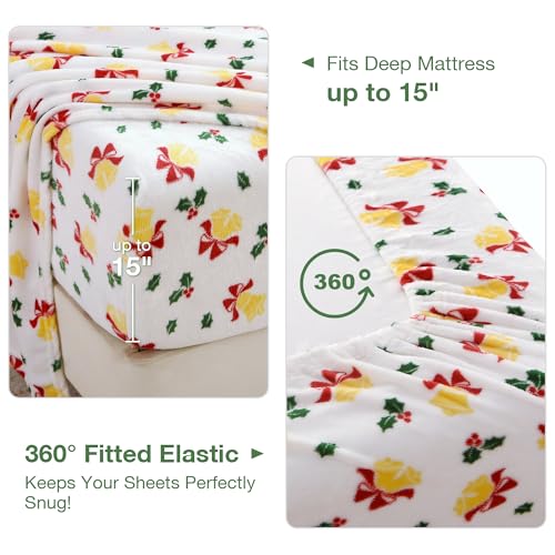 Softan Christmas Bell Twin Fleece Sheets Set - Cozy Flannel-Like Holiday Bedding