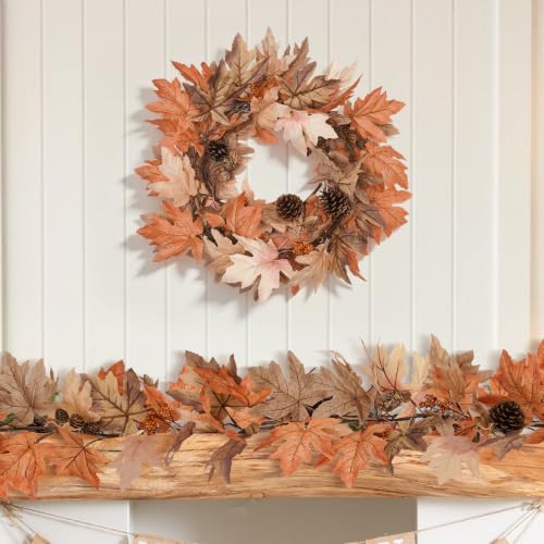 Fall Garland with Lights & Timer - 6 Ft Autumn Decor, 2 Pack