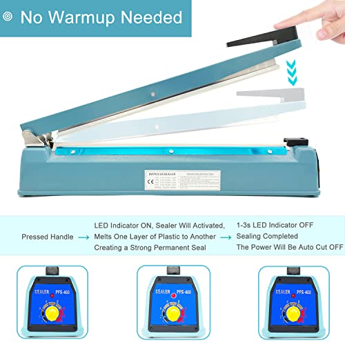 Blue 16-Inch 3mm Impulse Heat Sealer for Plastic & Mylar Bags – Manual Sealing Machine with Repair Kit