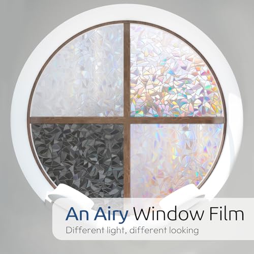 Rabbitgoo Rainbow Window Privacy Film - Clear Stained Glass Cling 29.5x78.7 Inches
