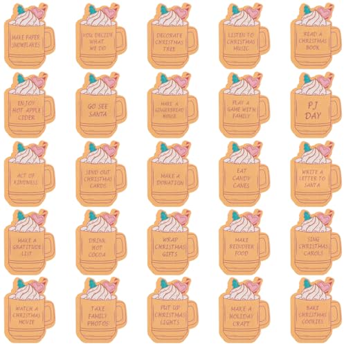 Threehoney 25 Pcs Christmas Advent Wooden Tokens Set with Cocoa Cup Variant