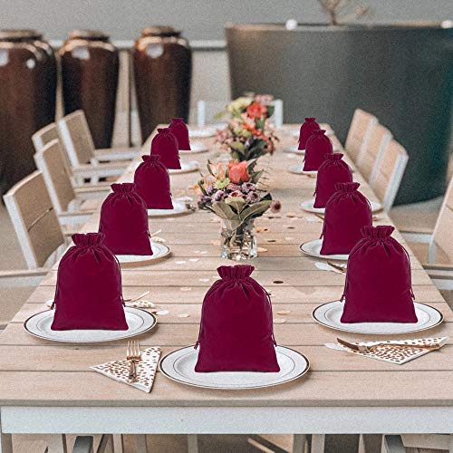 Lucky Monet 25-Pack Velvet Drawstring Gift Bags 5x7 inch Wine Red for Wedding Favors