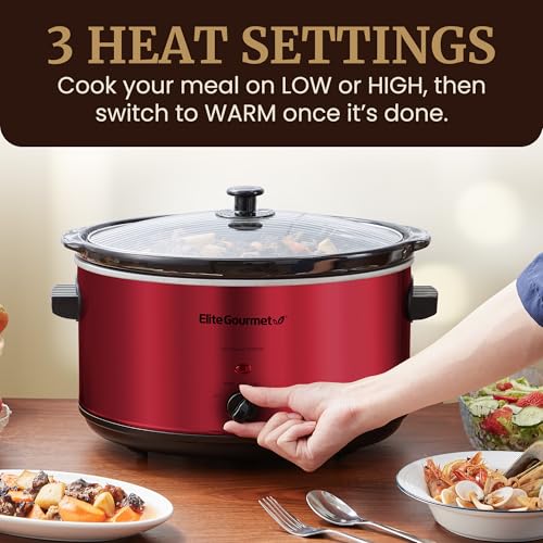Elite Gourmet 8.5 Qt Electric Ceramic Slow Cooker - Metallic Red