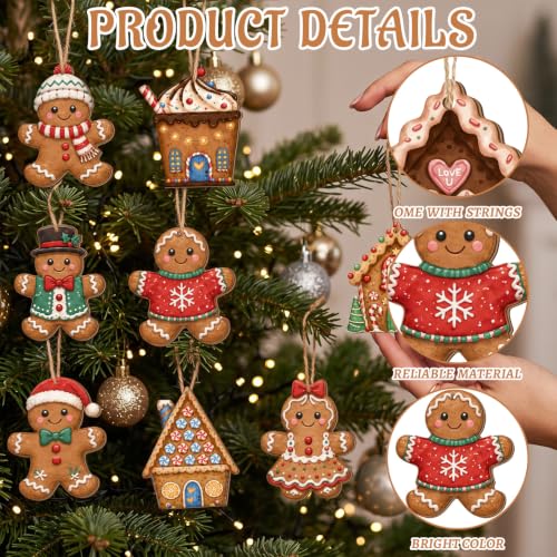 Geelin 60 Pcs Gingerbread Man Christmas Ornaments Set with Candy & House Design