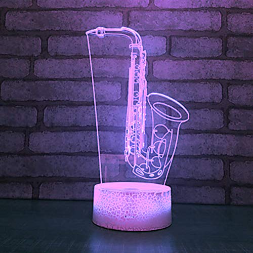 3D Saxophone Night Light Lamp Illusion Night Light 7 Color Changing Touch Switch Table Desk Decoration Lamps Gift with Acrylic Flat ABS Base USB Cable Toy (Bus)