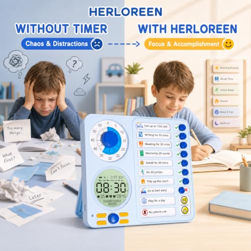 Blue 3-in-1 Visual Timer for ADHD Chore Chart & Task Planner Kids & Adults