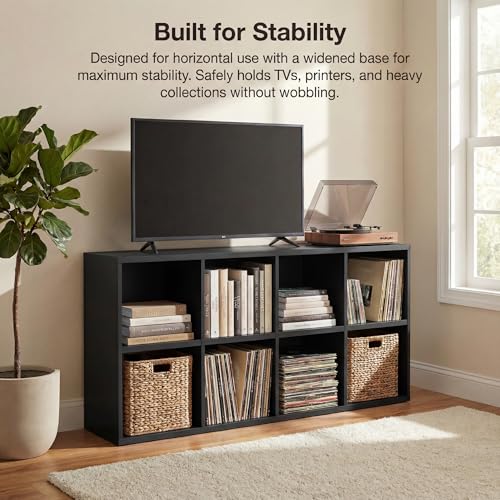 YESHOMY Black Modern TV Stand for 30-55 Inch TVs, 8 Open Cubes, 48 Inches