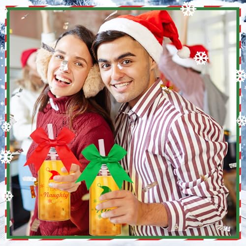 Jingmore 24Pcs Christmas Cups with Lids & Straws - 13.5oz Party Favors (Team Naughty/Nice)