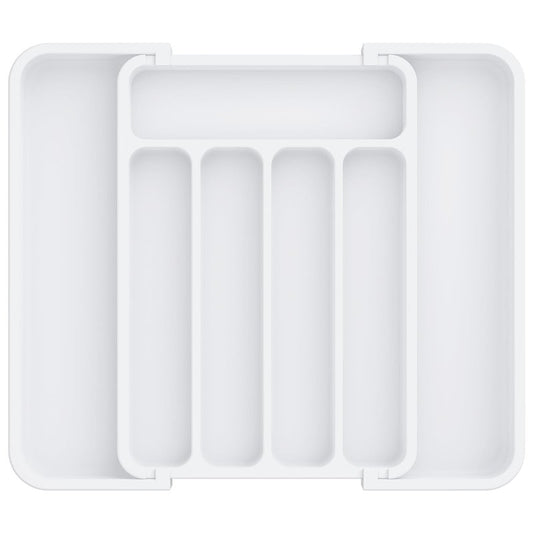 Aujen Silverware Organizer - Expandable Kitchen Drawer Organizer, Adjustable Utensil Organizer, Cutlery Tray for Forks, Knives, Multipurpose Kitchen Organizers and Storage Solution, White, Medium