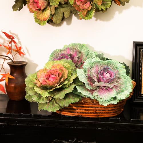 Purple Faux Cabbage for Outdoor Planters - 11.8 Inch Fall Decor (2 Pack)