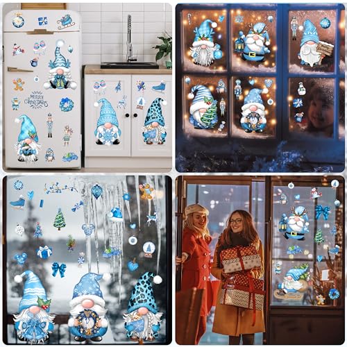 BORAMDO Xmas Gnome Snowflake Window Clings 12 Sheets - Watercolor Holiday Decals (Variation: Xmas Gnome-C)