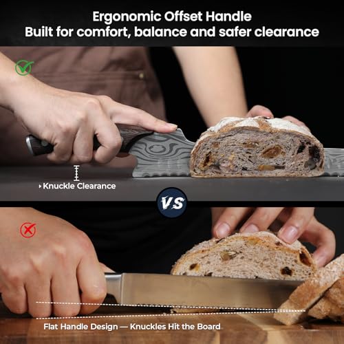 Offset Bread Knife 10.5 Inch - Upgraded Serrated Slicing Tool for Homemade Bread