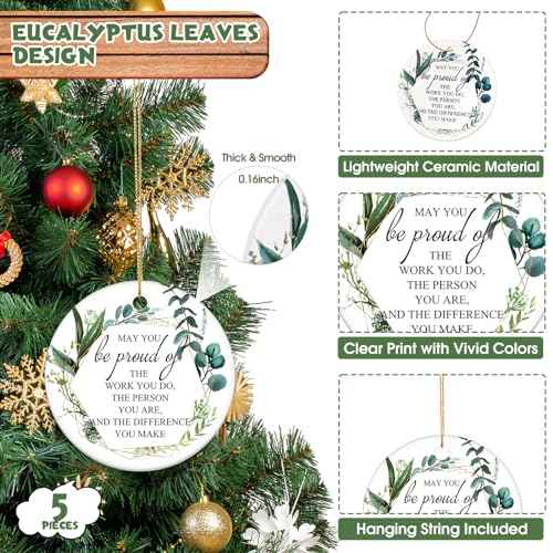 5 Pcs Thank You Ornaments Christmas Appreciation Gifts May You Be Proud of The Work Christmas Tree Ceramic Hanging Decor for Employee Coworker Staff Nurses Teacher