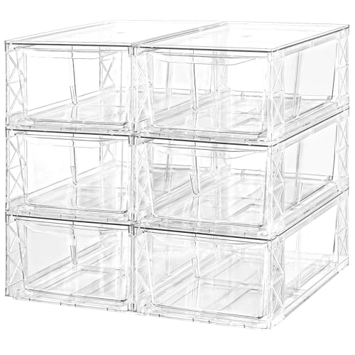 6 Pack Acrylic Storage Drawers, Clear Stackable Organizers Drawers
