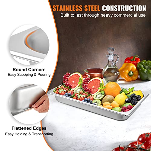 VEVOR 6 Pack Full Size Stainless Steel Hotel Pans, 2.5 inch Deep