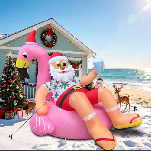 8.2 FT Hawaiian Santa on Flamingo Pool Float Christmas Inflatables