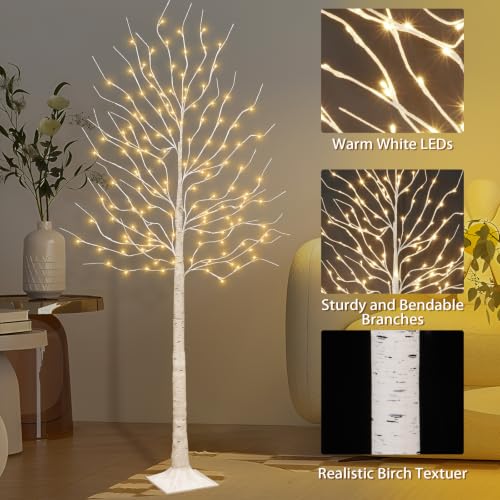 TVAL 2 Pack 6ft Lighted Birch Trees for Indoor Outdoor Christmas Decor - Realistic & Energy-Efficient