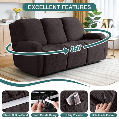 Ruaozz Recliner Couch Cover 3 Seater - Soft Stretch Chocolate Slipcover