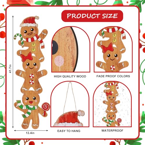 Whaline 41.7in Christmas Gingerbread Man Wooden Porch Sign Holiday Welcome Decor