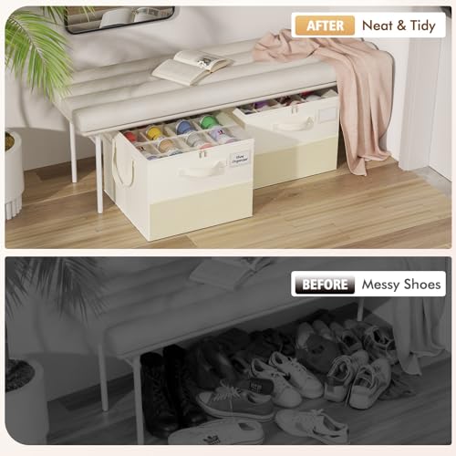 NestOrganix Beige Foldable Shoe Organizer for Closet, Holds 16-24 Pairs