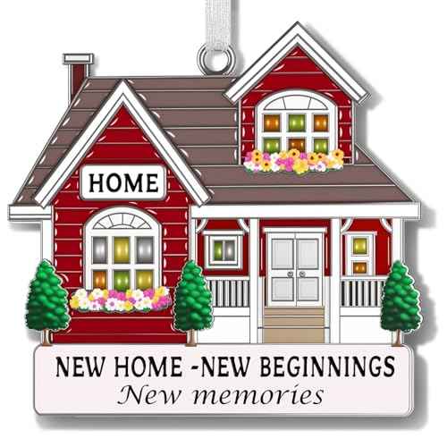 Zerobe 2025 Metal Red Housewarming Ornament - Unique New Homeowner Gift, First Home Keepsake, Christmas Tree Decoration, Moving in Present for Warm House Party