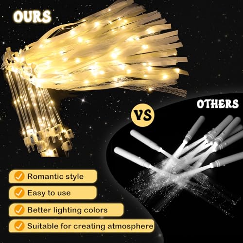 Light Up LED Fairy Wands for Weddings & Parties - Ivory & Warm White, 50 Pcs with 3 Flashing Modes