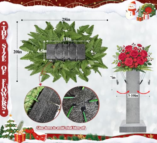 MUVIC 3-Piece Artificial Grave Flowers for Cemetery Christmas Set with Ground Spikes