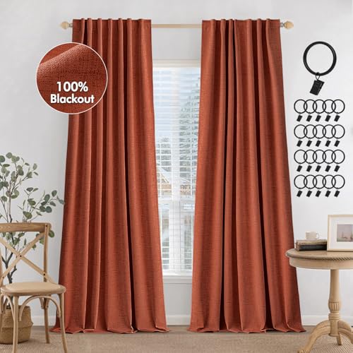 MIULEE Blackout Linen Curtains 2 Panels Terracotta 52W x 84L Inch Fall