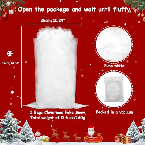 Christmas Fake Snow Decoration,7 Oz(1 Bag) White Artificial Snow Cotton Fluffy Fake Snow for Mantle Village,Nativity Set,Faux Snow Christmas Tree Decor,Winter Indoor Home Decoration