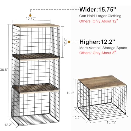 Large Capacity Closet Organizer with Widened Height and Wooden Top Shelf